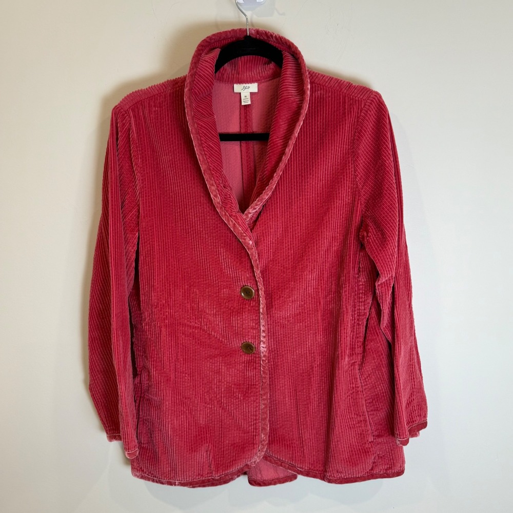 J.Jill Petite Corduroy Blazer Jacket Red Shawl Collar Button Front Women's M